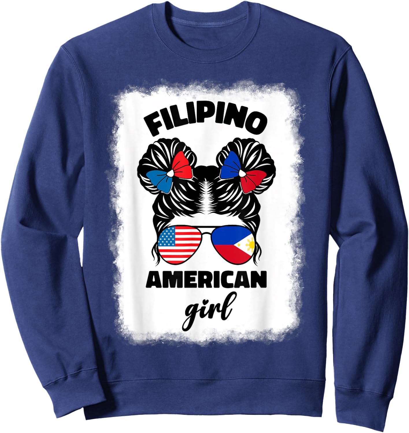 Half American Half Filipino Philippines Usa Flag Kids Girl Sweatshirt - Sweatshirt | Navy