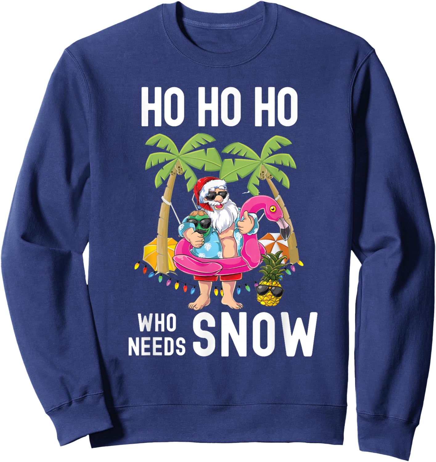 Christmas Palm Tree Santa Surfing Summer Beach Vacation Sweatshirt - Sweatshirt | Navy