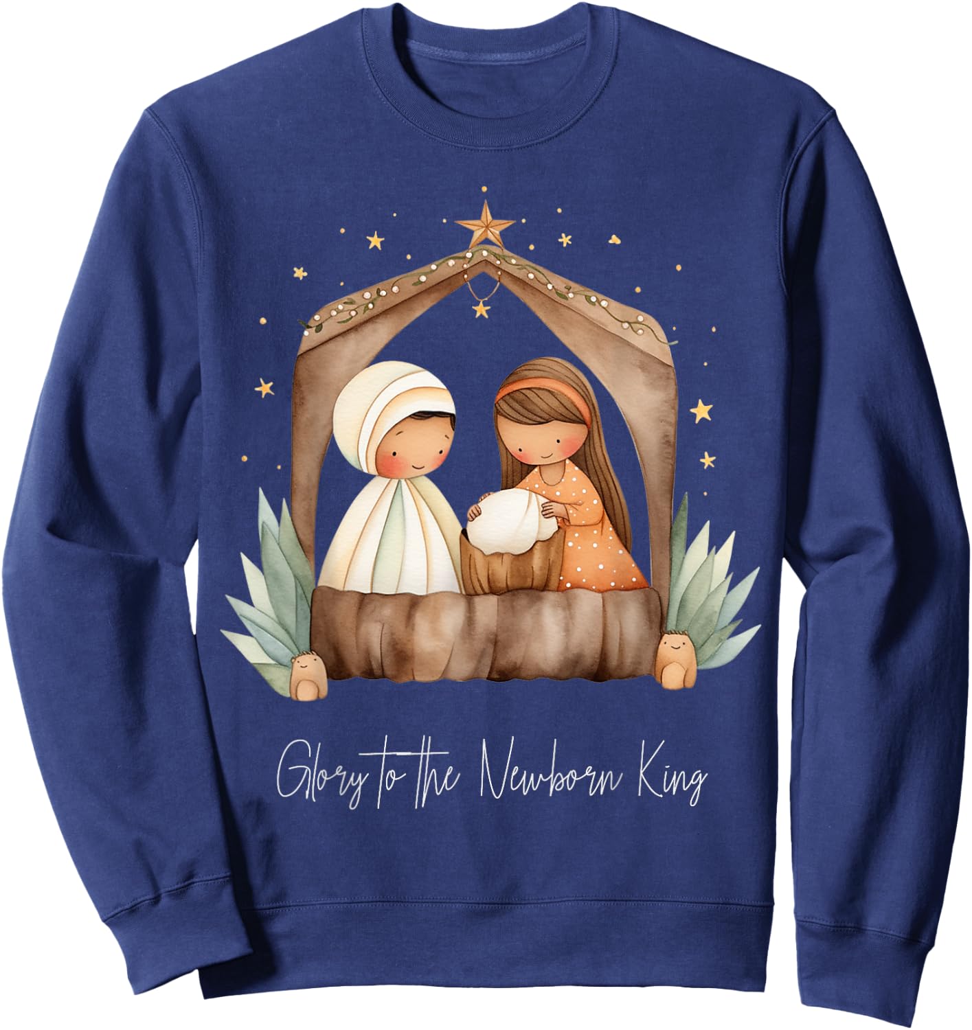 Boho Nativity Scene Glory to the Newborn King Christmas Sweatshirt - Sweatshirt | Navy