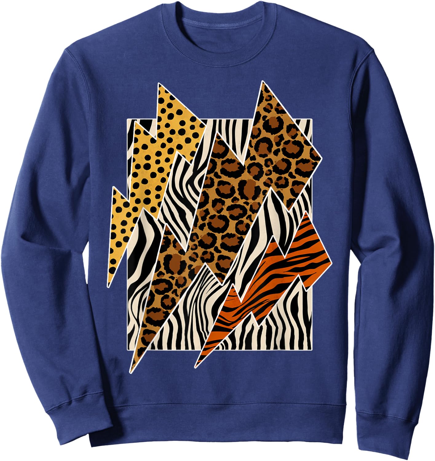 Tiger Leopard Cheetah Zebra Lightning Animal Print Sweatshirt - Sweatshirt | Navy