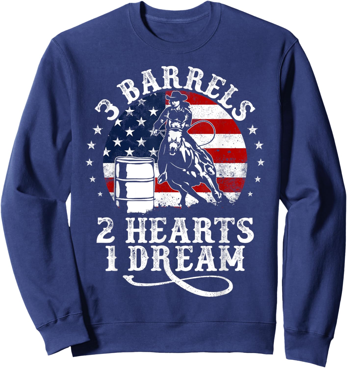 3 Barrels 2 Hearts 1 Dream Vintage Barrel Racing Rodeo Sweatshirt - Sweatshirt | Navy