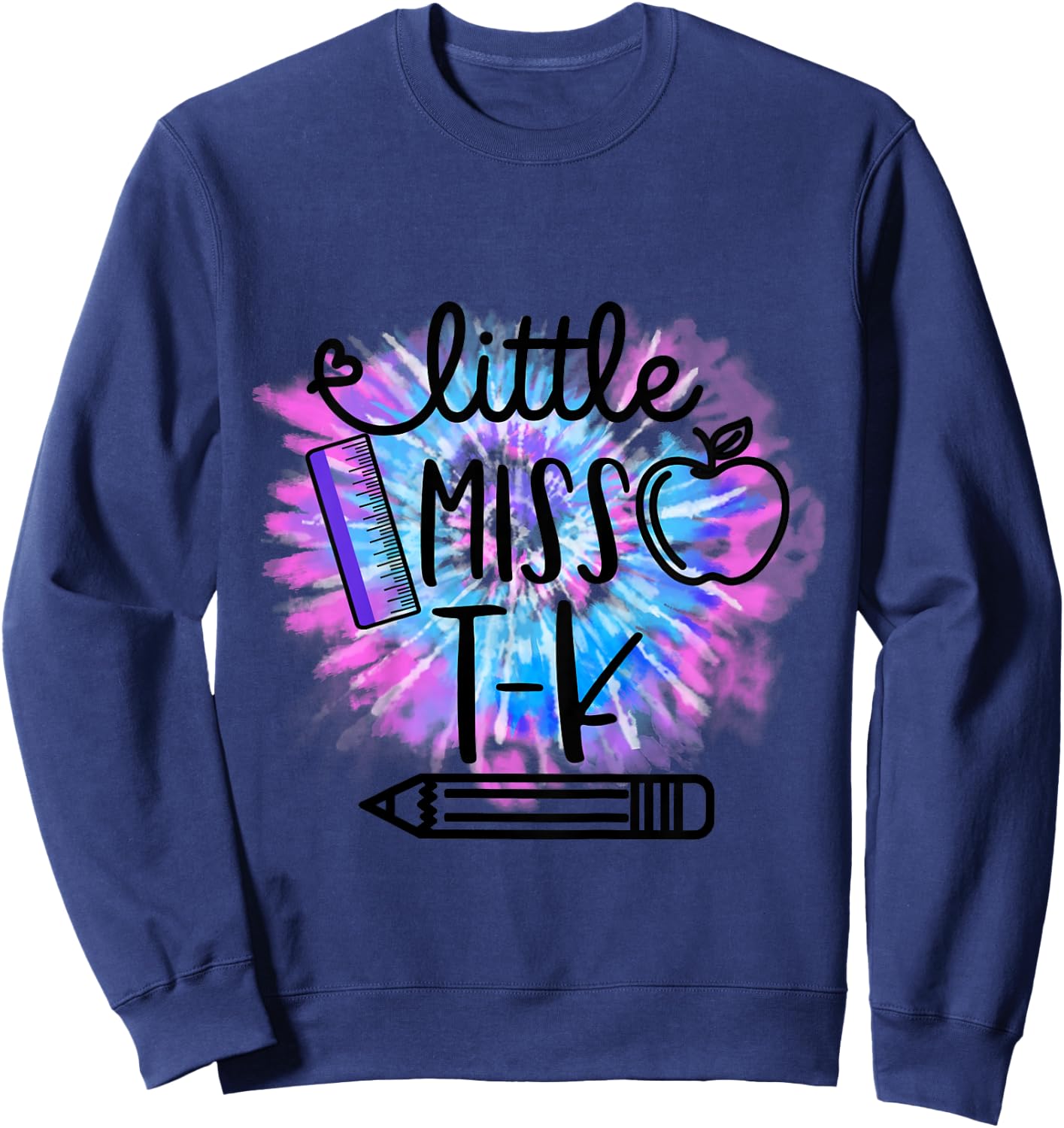 Kids Little Miss T K Toddler Girls Tie Dye First Day of TK Sweatshirt - Sweatshirt | Navy