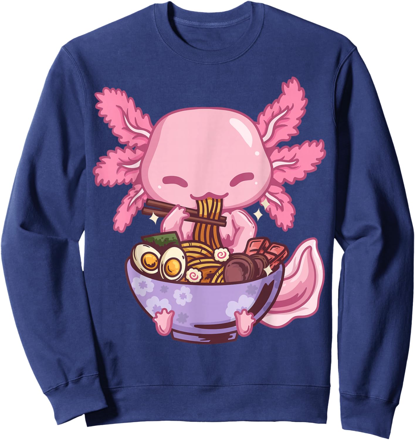 Axolotl Ramen Anime Kawaii Eating Girls Teens Small Sweatshirt - Sweatshirt | Navy