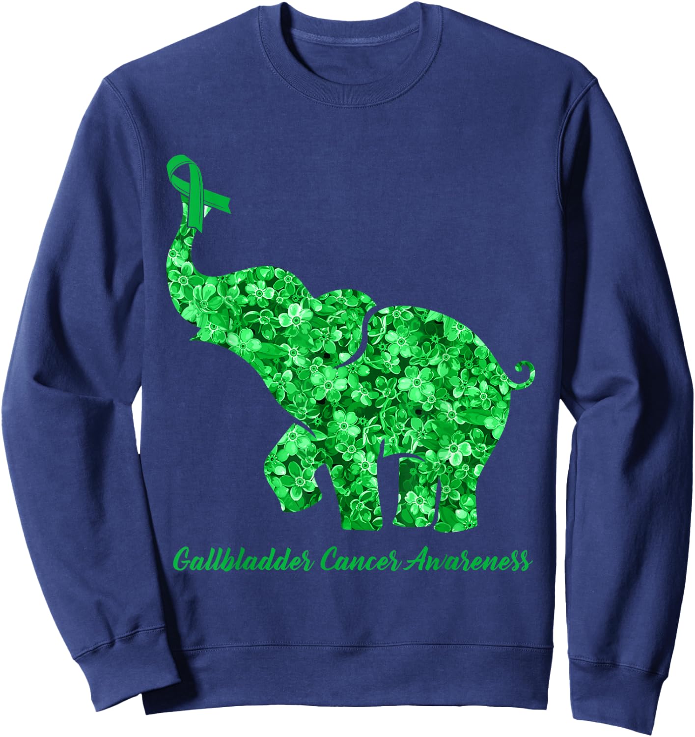 Elephant With Flower Gallbladder Cancer Awareness Ribbon Sweatshirt - Sweatshirt | Navy