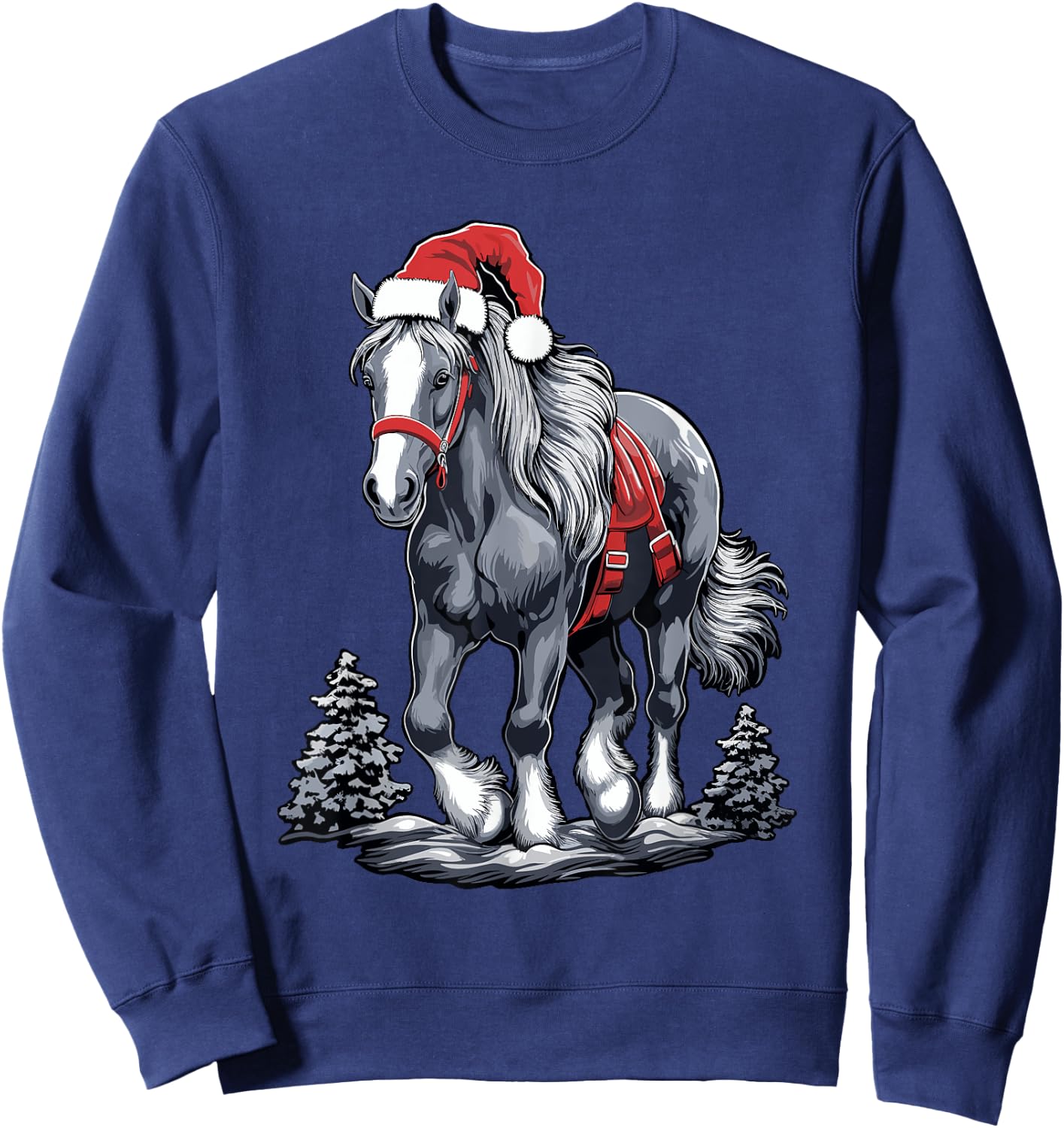 Cute Horse Christmas Santa Hat Xmas Pony Pajama Sweatshirt - Sweatshirt | Navy