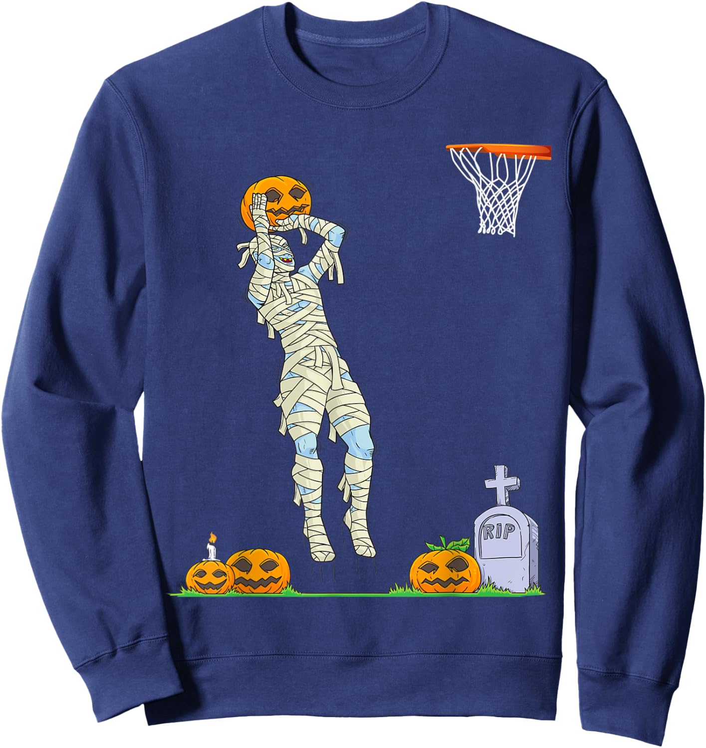 Funny Mummy Basketball Halloween Pumpkin Sweatshirt - Sweatshirt | Navy