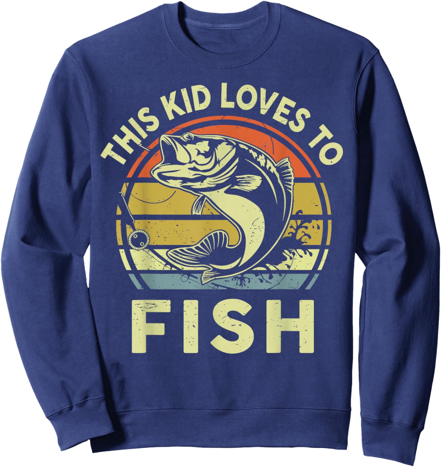 Boy Kids Loves to Fish-Shirt Bass Fishing Gift Funny Fishing Sweatshirt - Sweatshirt | Navy