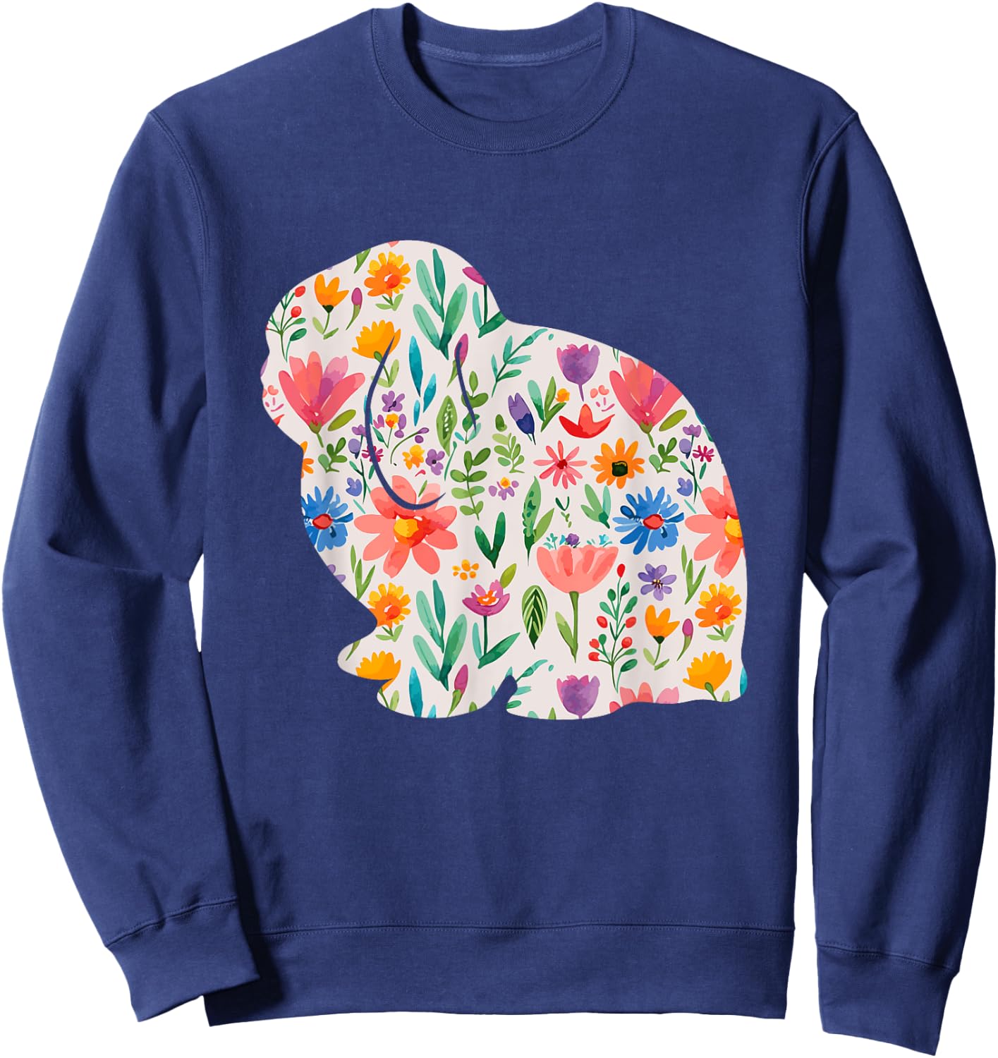 Holland Lop Bunny Rabbit watercolor flowers design Sweatshirt - Sweatshirt | Navy