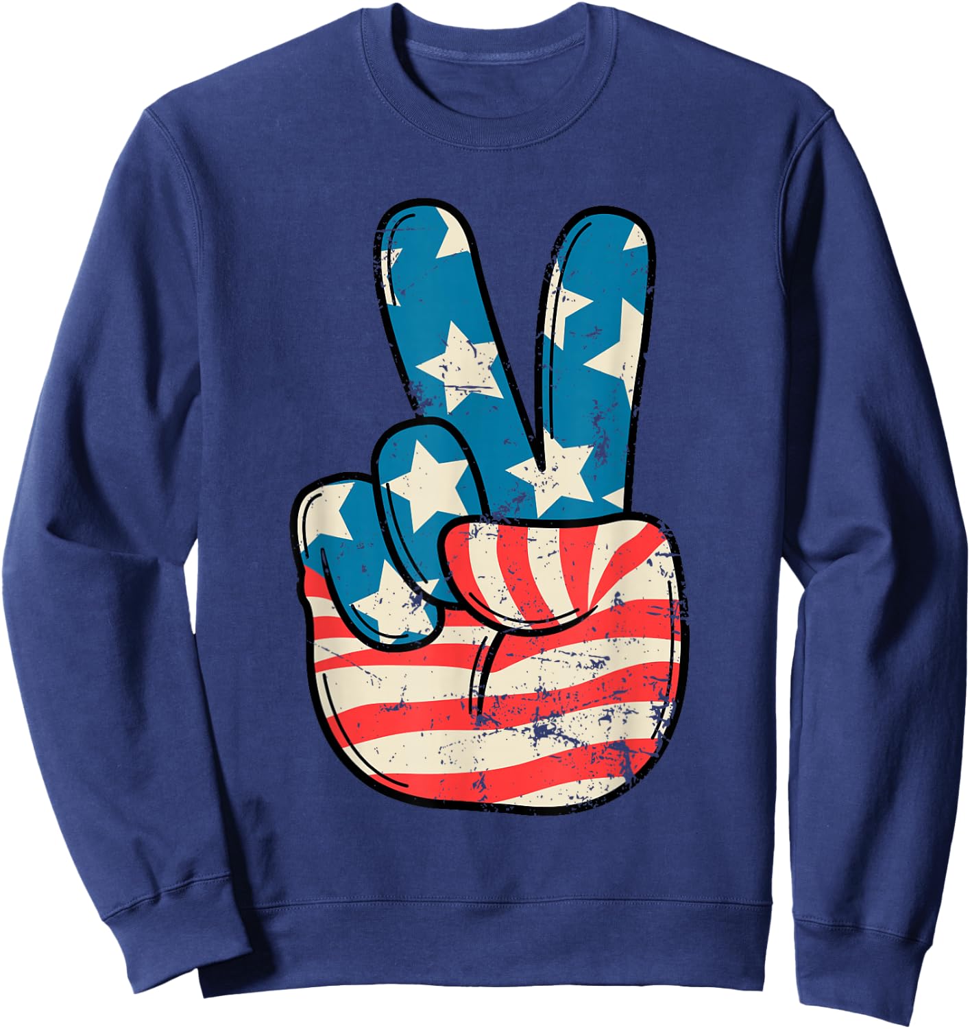 USA Flag Peace Sign Hand 4th of July Patriotic Men Boys Sweatshirt - Sweatshirt | Navy