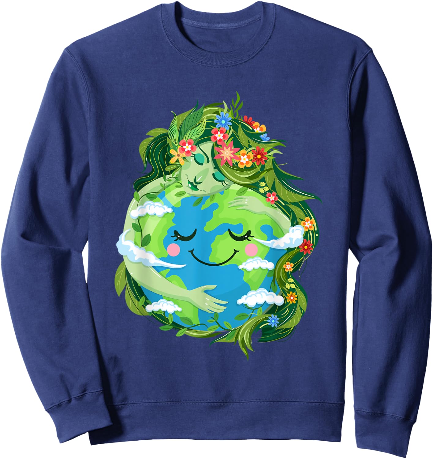 Cute Green Mother Gaia Save Our Planet Earth Day Women Girl Sweatshirt - Sweatshirt | Navy