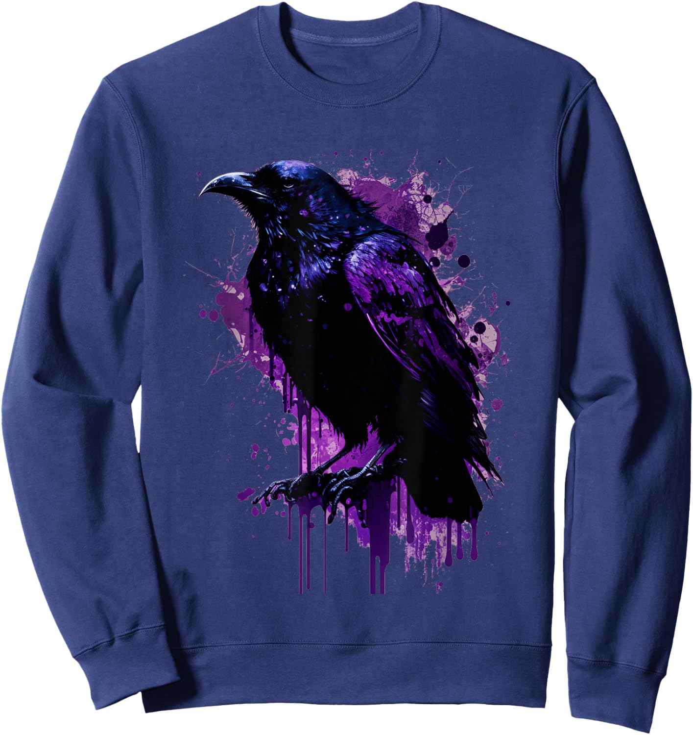 Beautiful Black Crow Raven Bird Purple Stain Men Women Sweatshirt - Sweatshirt | Navy
