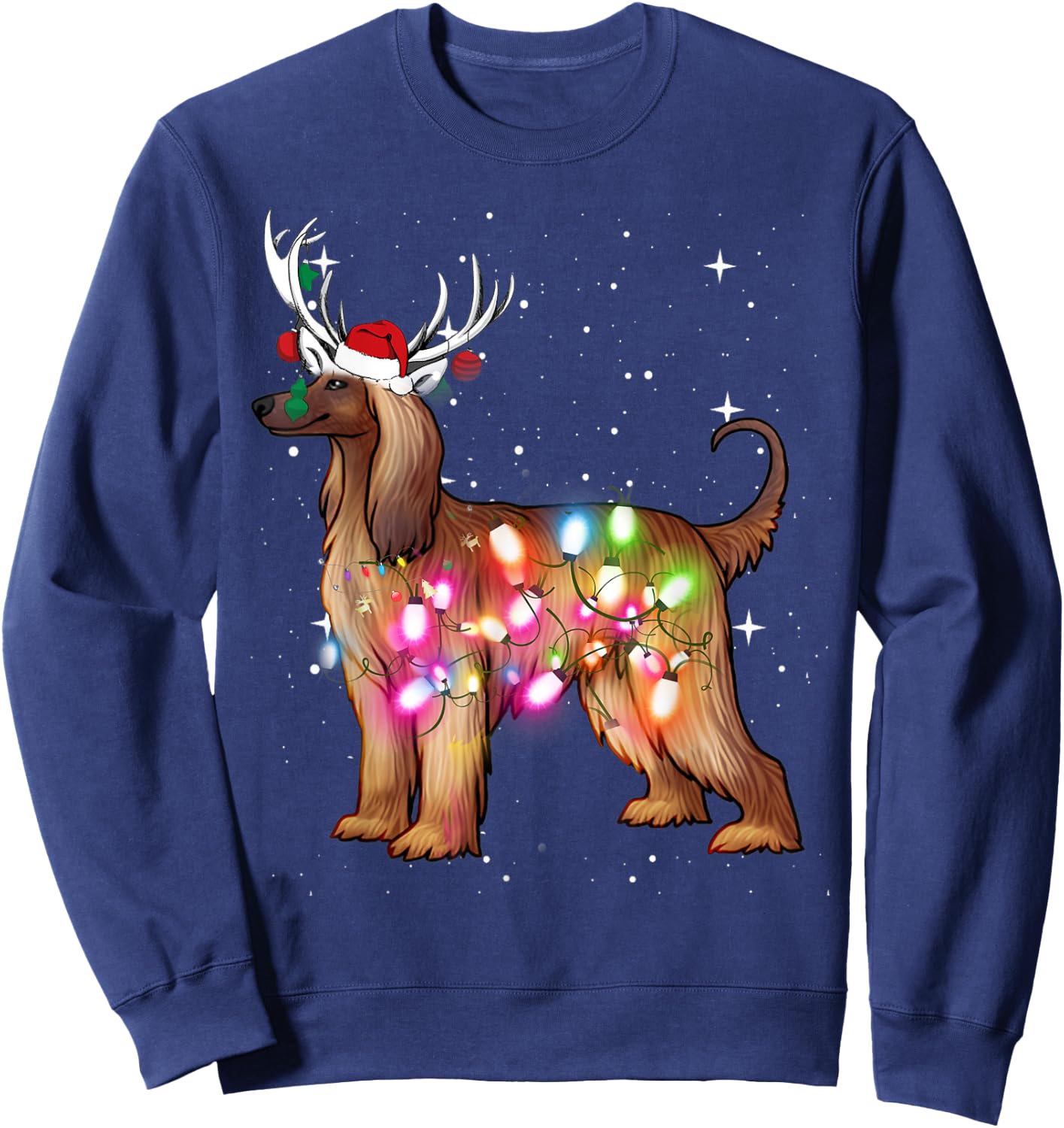 Afghan Hound Christmas Lights Pajama Funny Dog Women Kids Sweatshirt - Sweatshirt | Navy
