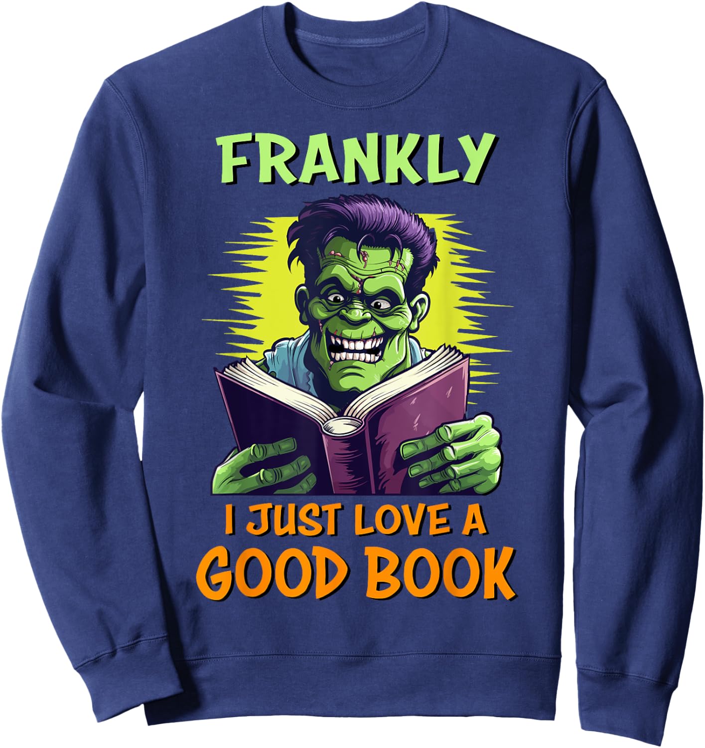Funny Halloween Teacher Librarian Frankenstein Reading Books Sweatshirt - Sweatshirt | Navy