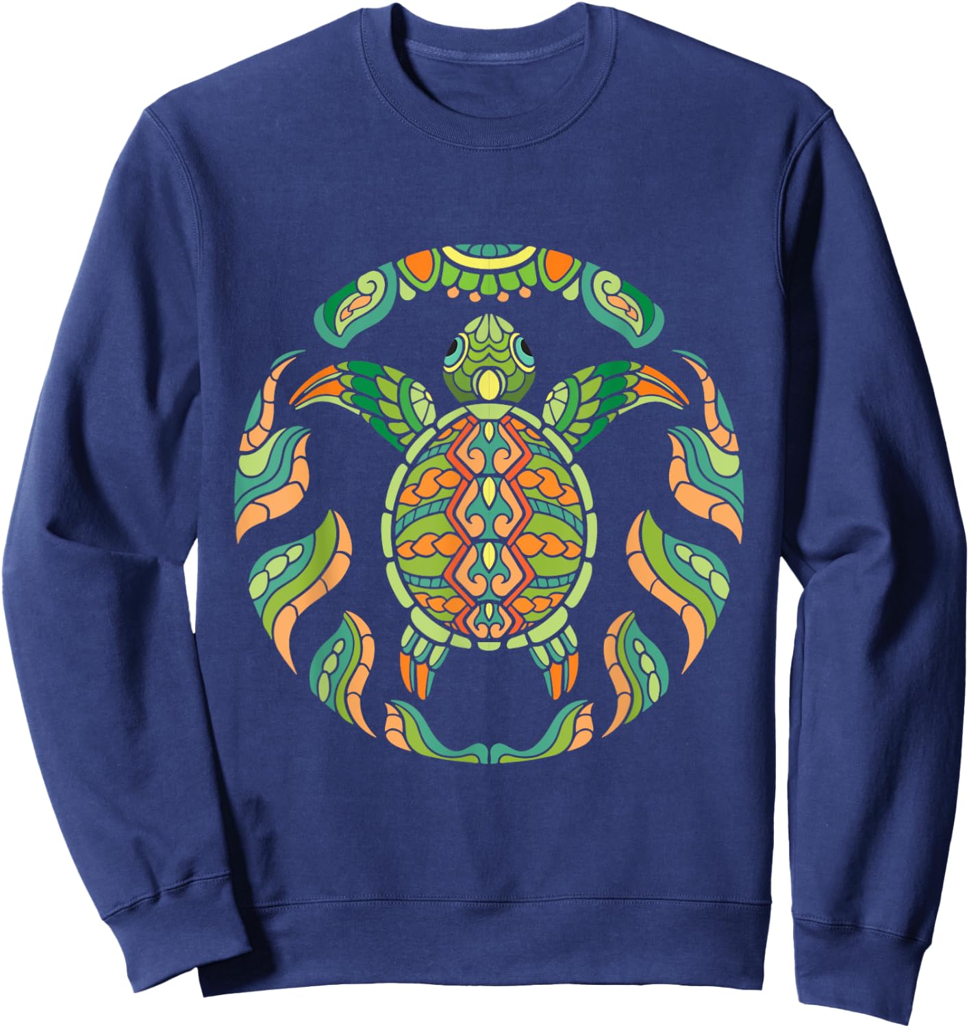 Ethnic Blue Turtle - Hawaiian Tribal Animal Lover Sea Beach Women Kids Sweatshirt - Sweatshirt | Navy