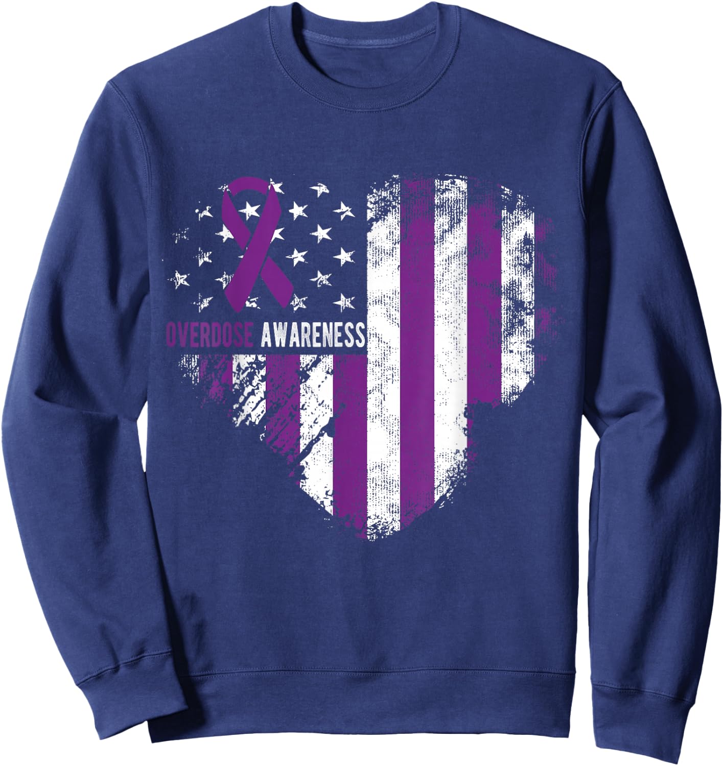 Overdose Awareness Purple Ribbon Drug Addiction Sweatshirt - Sweatshirt | Navy