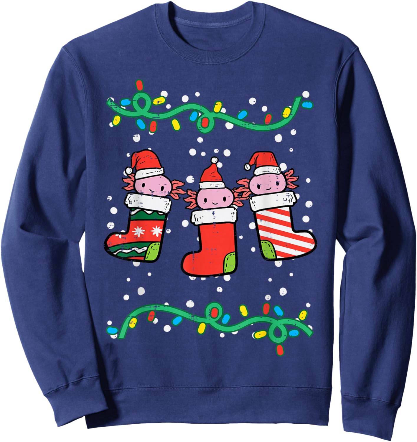 Christmas Stockings Axolotls Cute Xmas Men Women Kids Girls Sweatshirt - Sweatshirt | Navy