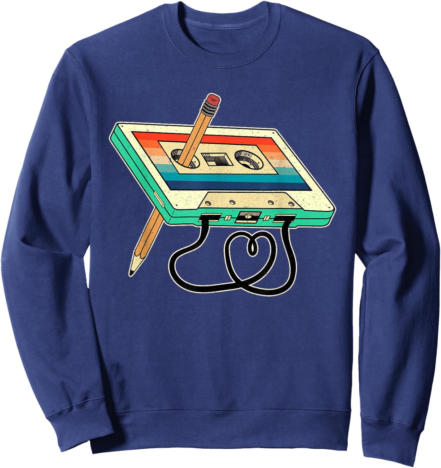 80s Cassette Tape Pencil 1980s Retro Vintage Throwback Music Sweatshirt - Sweatshirt | Navy