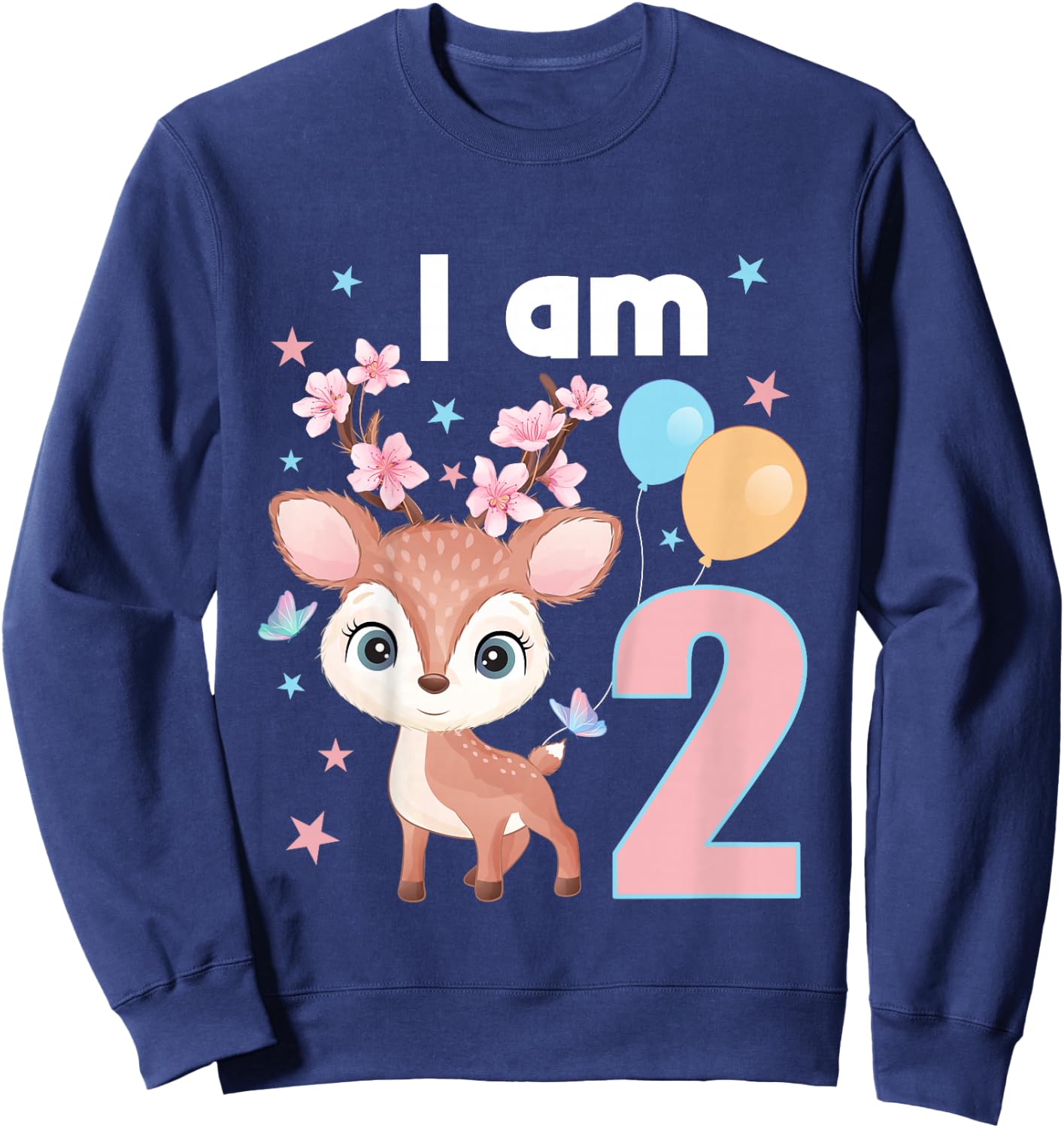 Kids 2 Years old 2 birthday outfit Boy girl Deer Sweatshirt - Sweatshirt | Navy