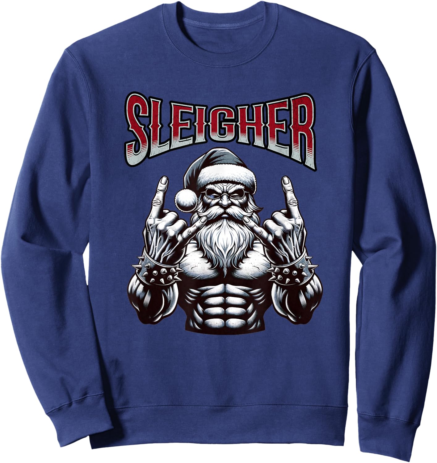 Christmas Sleigher, Metal Santa Sweatshirt - Sweatshirt | Navy