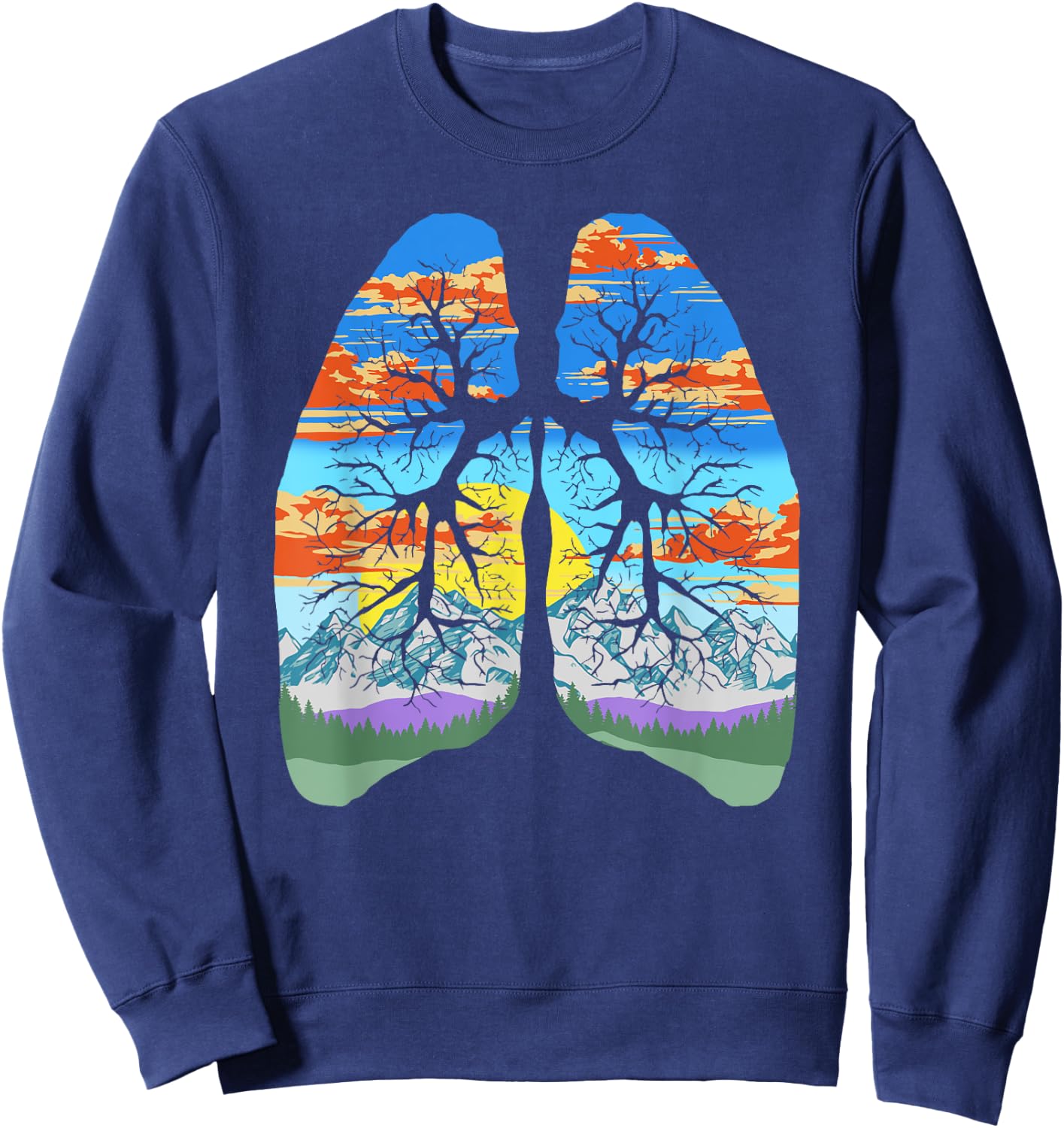 Nature Lungs Outdoor & Earth Day Trees & Mountains Design Sweatshirt - Sweatshirt | Navy