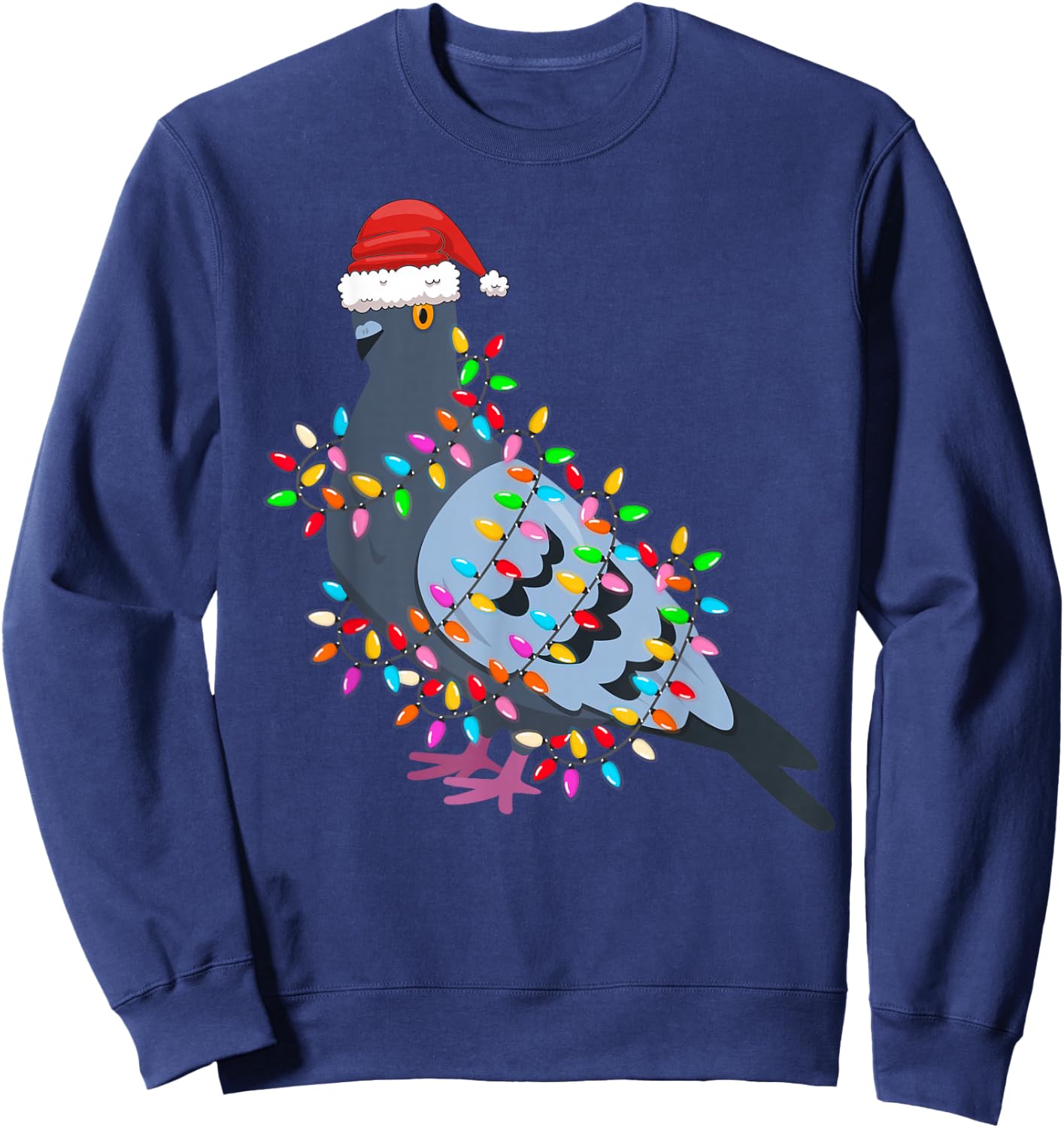 Christmas Lights Pigeon Wearing Xmas Hat - Pigeon Lover Sweatshirt - Sweatshirt | Navy