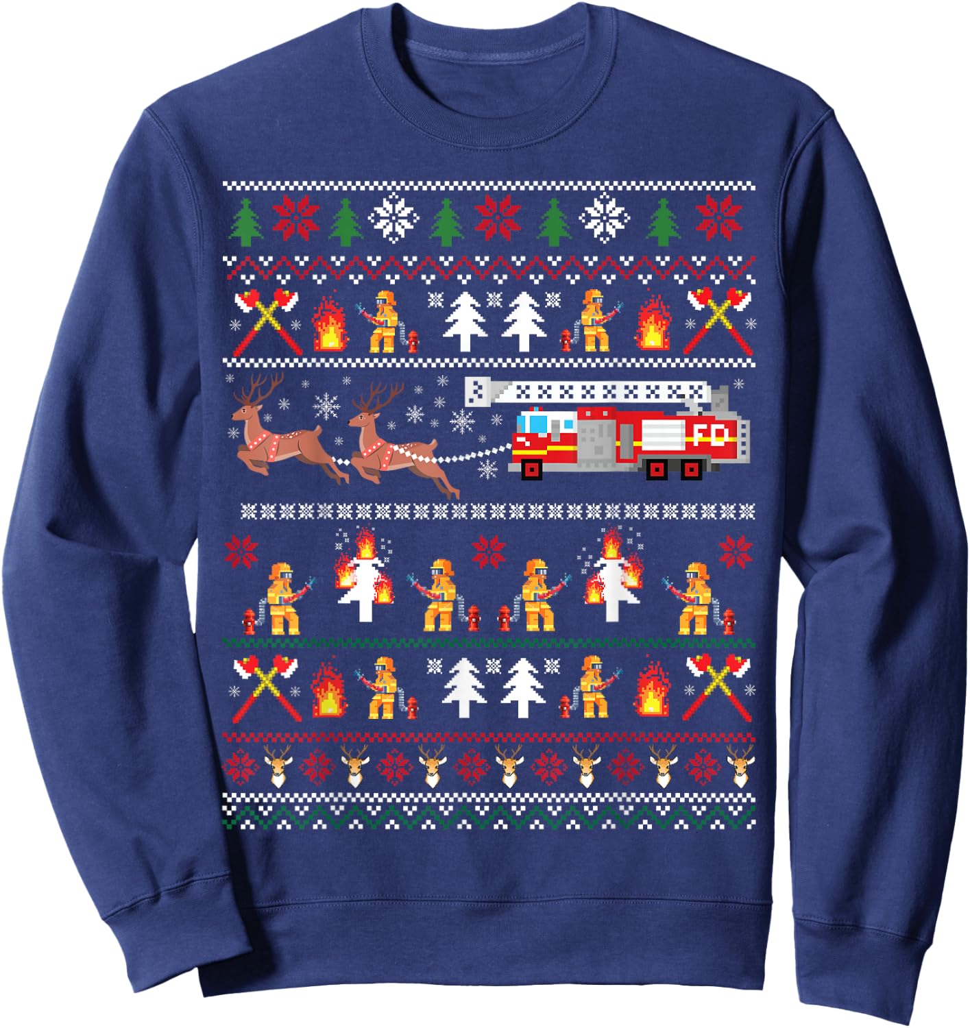 Firefighter Ugly Christmas Sweater, Fireman Fire Firefighter Sweatshirt - Sweatshirt | Navy