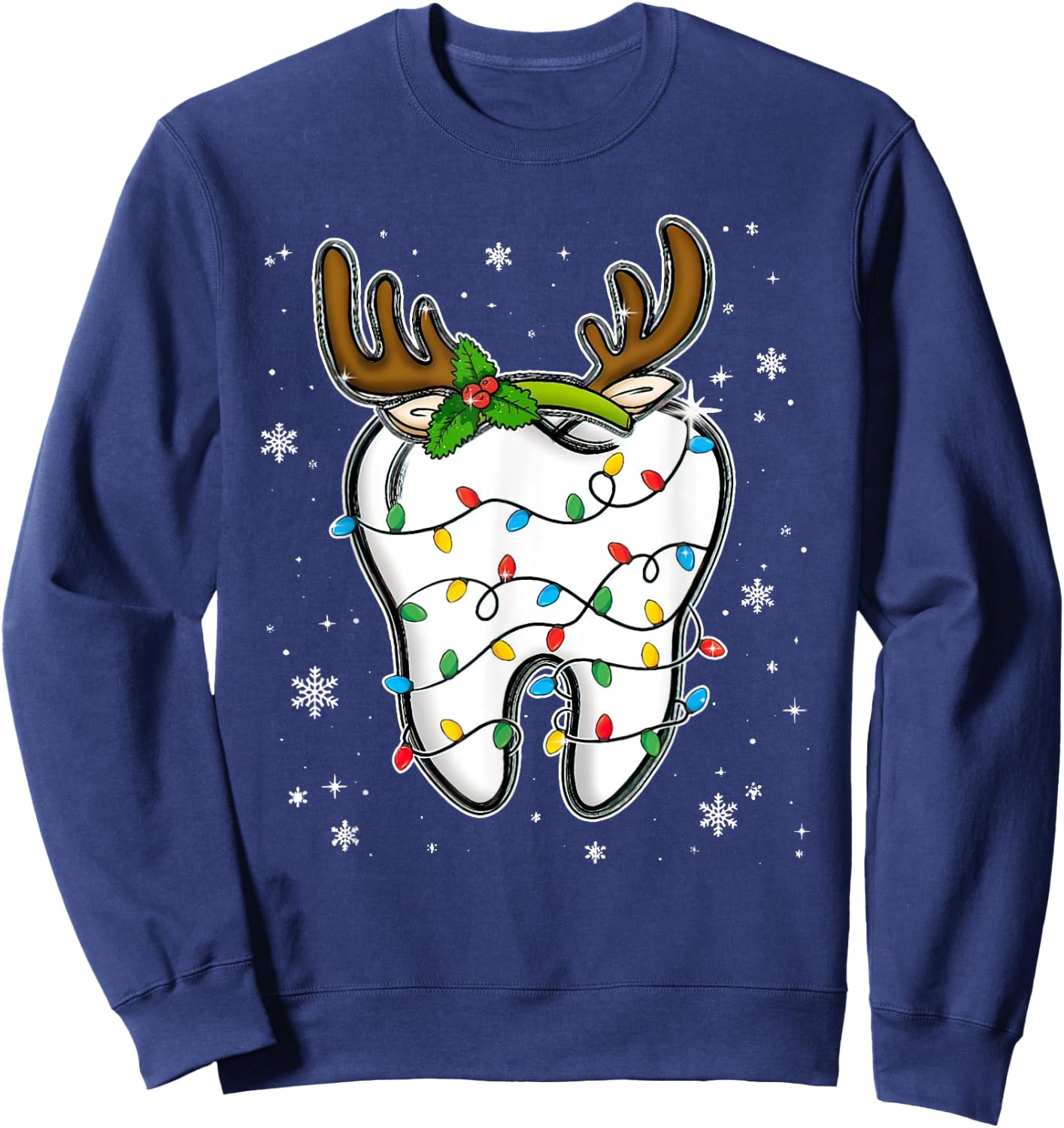 Christmas Dentist Dental Tooth Light Xmas Sweatshirt - Sweatshirt | Navy