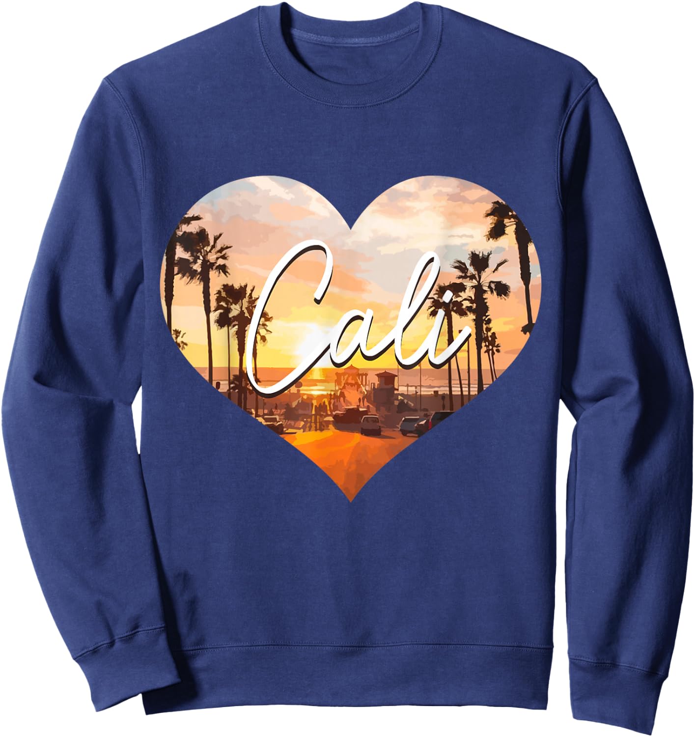 California Cali Vintage Sunset Heart Retro Sweatshirt - Sweatshirt | Navy