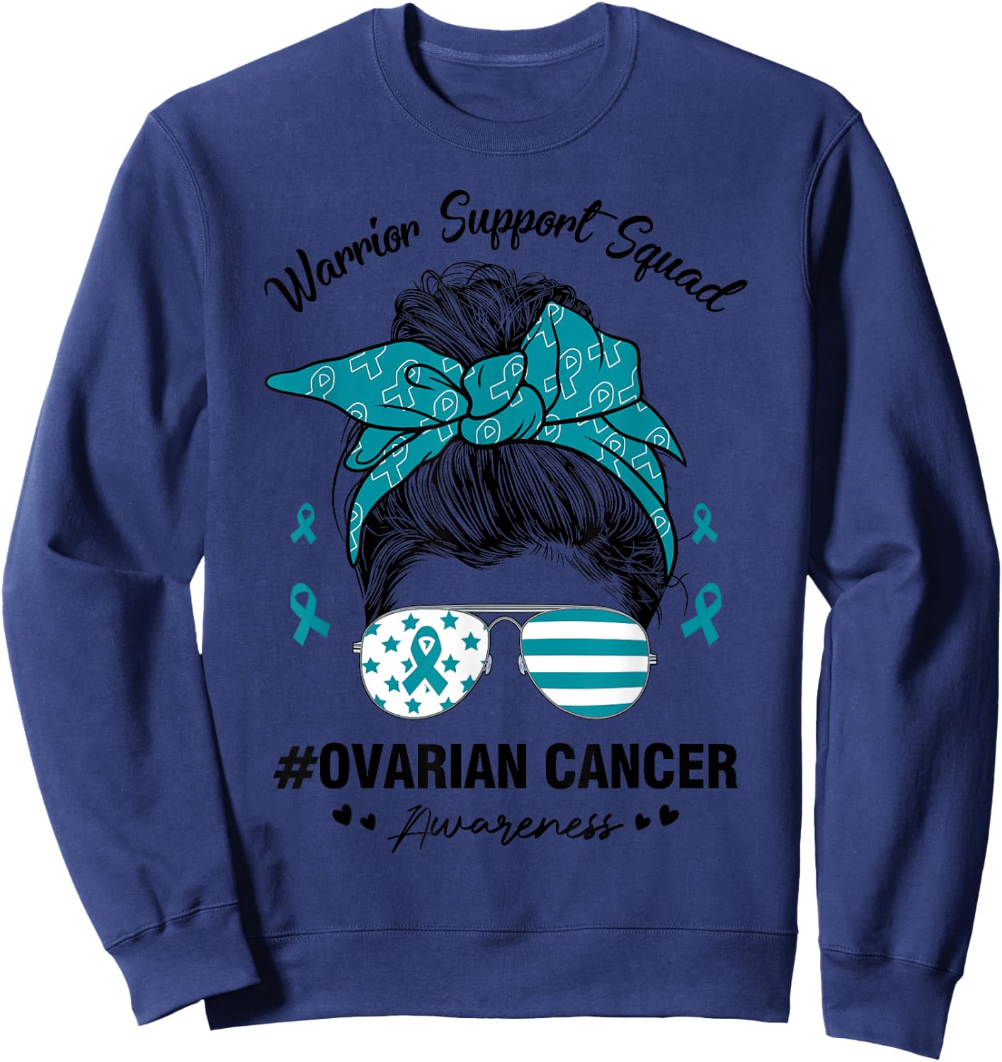 Messy Bun Ovarian Cancer Awareness Day Warrior Support Squad Sweatshirt - Sweatshirt | Navy