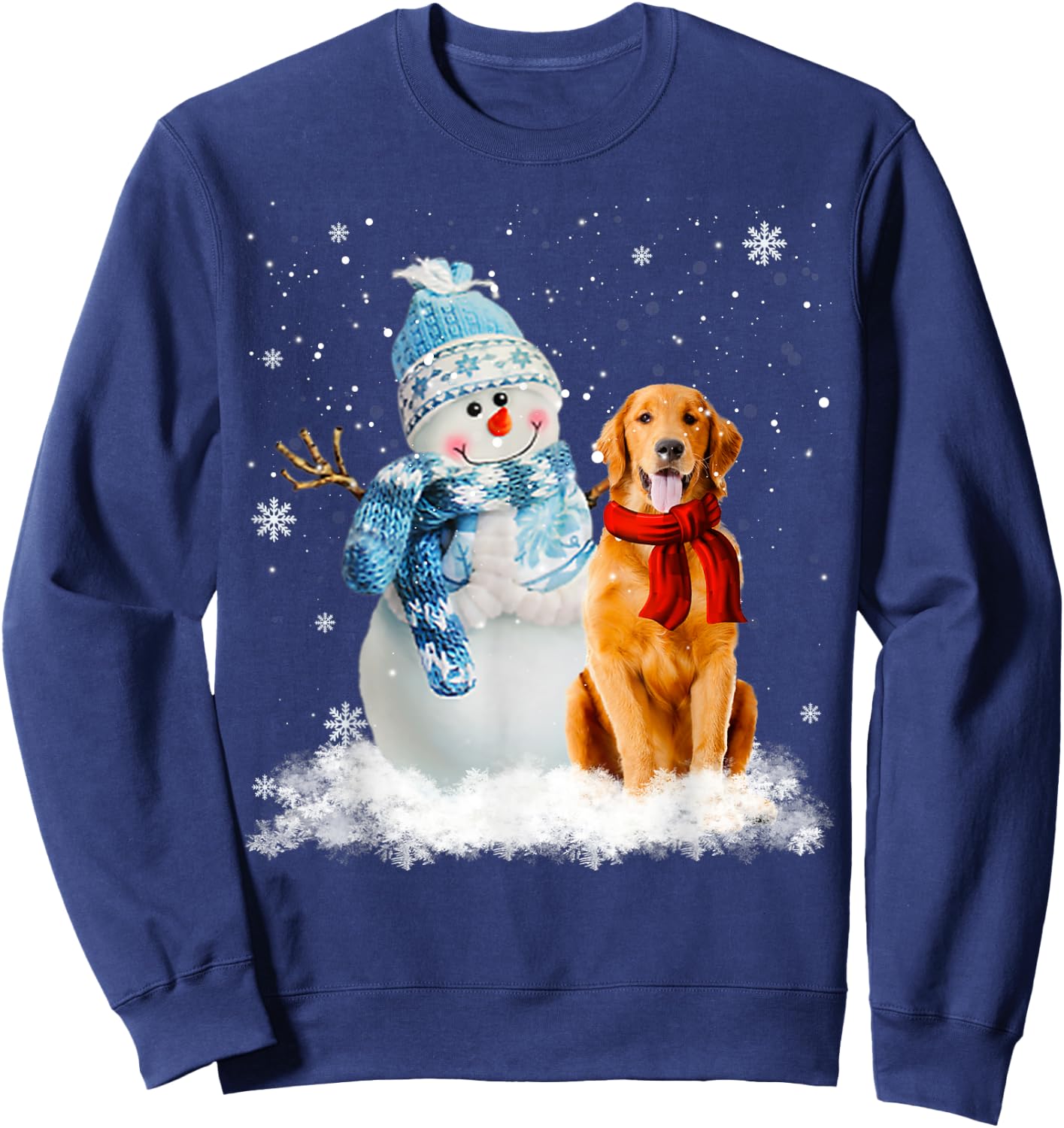 Funny Golden Retriever Christmas Snowman Christmas Pajama Sweatshirt - Sweatshirt | Navy