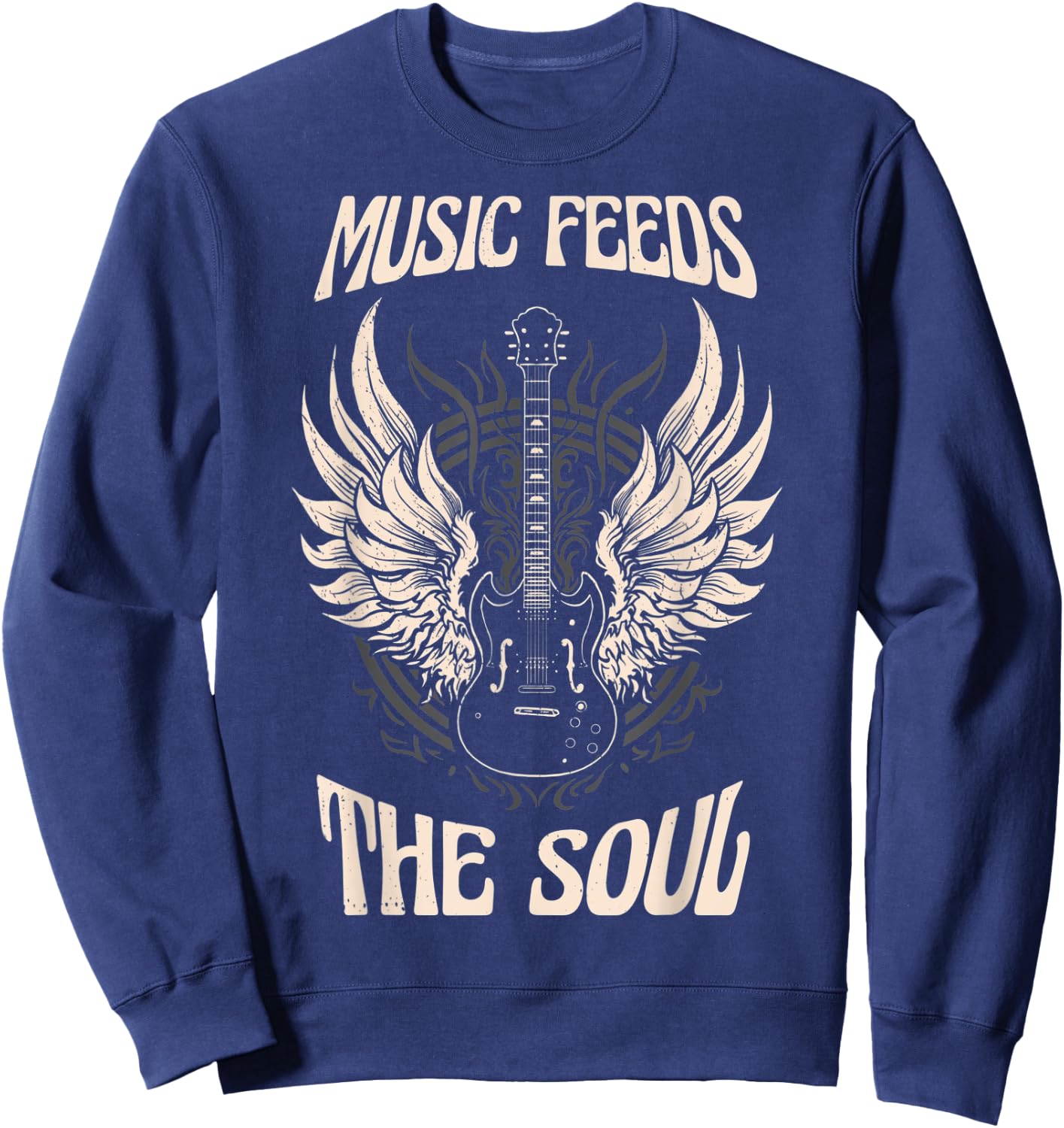 Guitar with Angel wings. Music feeds the soul. Sweatshirt - Sweatshirt | Navy
