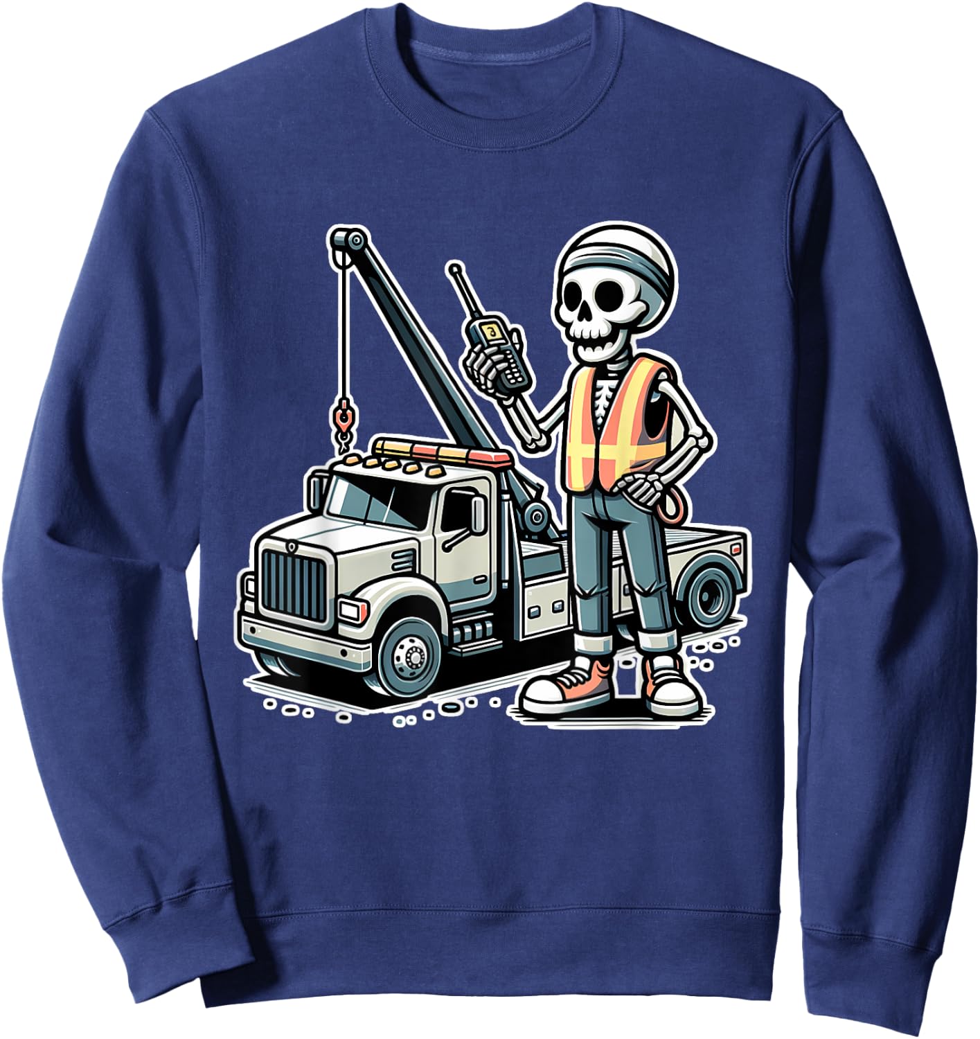 Halloween Skeleton Tow Truck Driver Sweatshirt - Sweatshirt | Navy