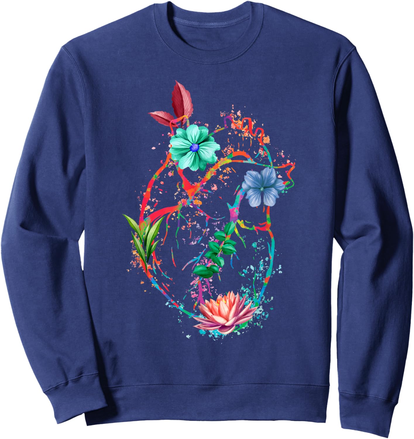 Anatomical Heart And Flowers Funny Men Women Cardiologist Sweatshirt - Sweatshirt | Navy