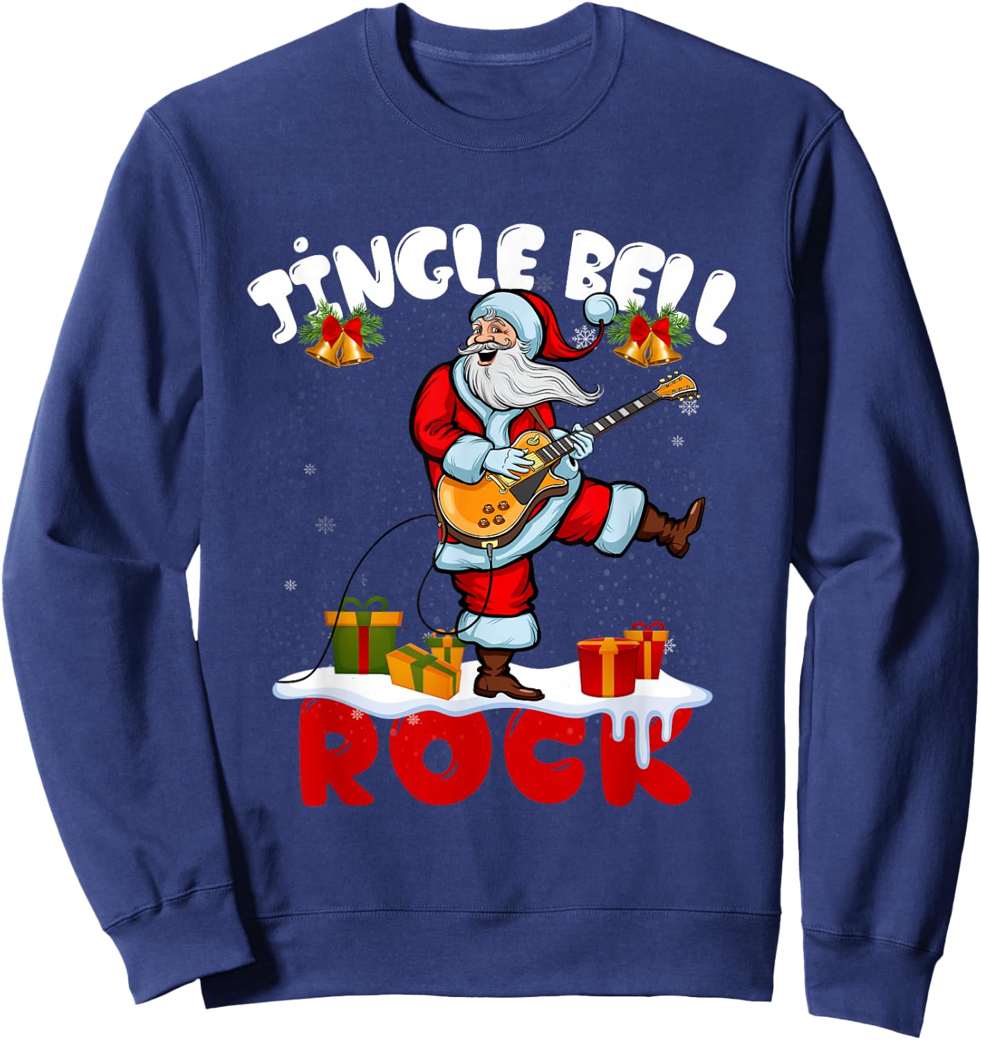 Jingle a Bell Rock Merry Christmas Santa Electric Guitar Sweatshirt - Sweatshirt | Navy