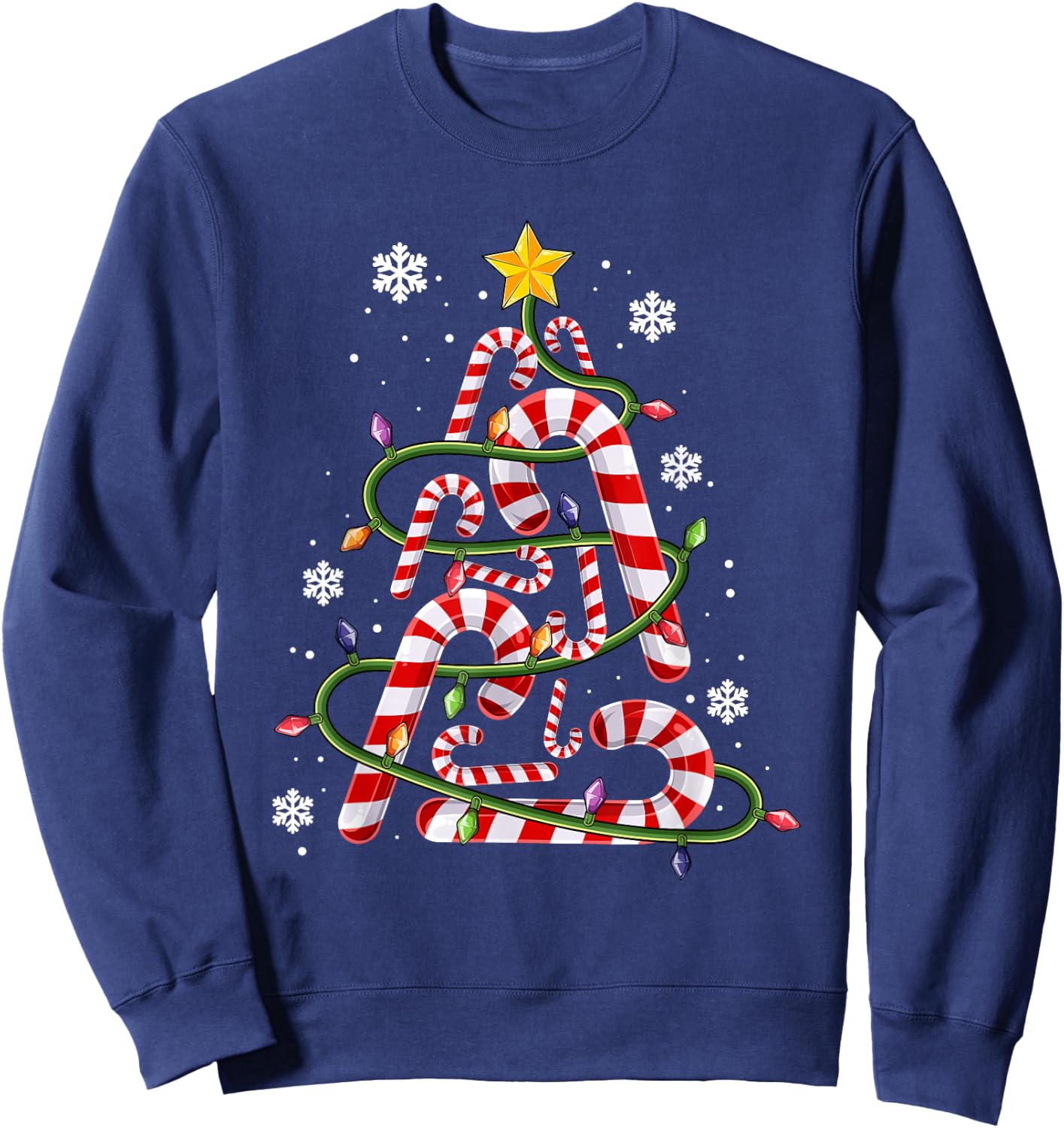Candy Cane Shirt for Family, Kids Christmas Tree Lights Sweatshirt - Sweatshirt | Navy