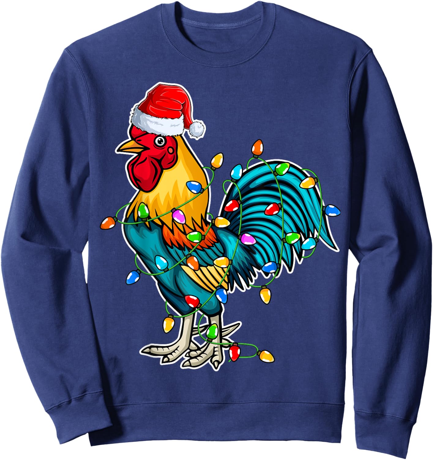 Rooster Santa Hat Christmas - Chicken Rooster Lover Xmas Sweatshirt - Sweatshirt | Navy