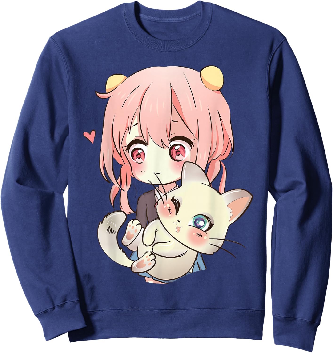 Anime and Cats Lover for Teen Manga Kawaii Graphic Otaku Sweatshirt - Sweatshirt | Navy
