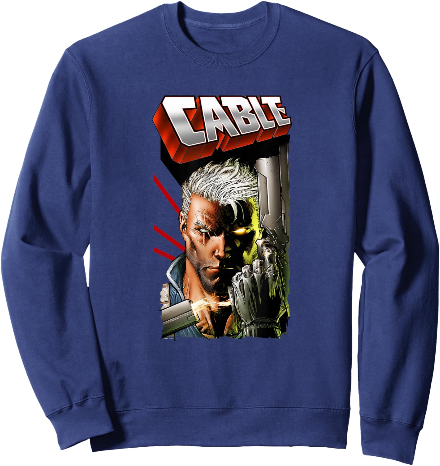 Marvel X-Men Cable Face Action Packed Vintage Poster Sweatshirt - Sweatshirt | Navy