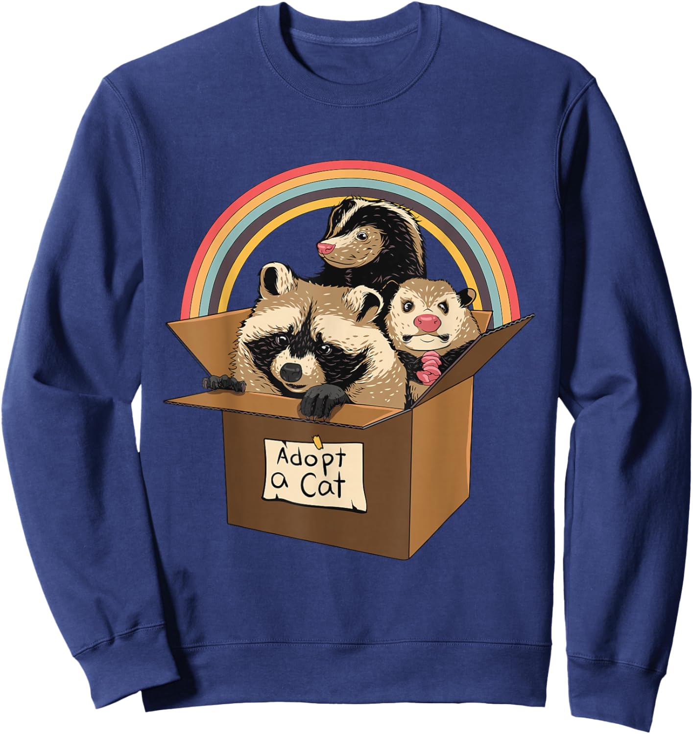 Adopt a Cat Raccoon Opossum Skunk Street Cat Trash Panda Sweatshirt - Sweatshirt | Navy