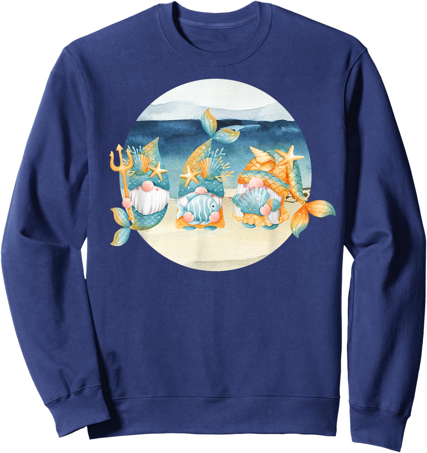 Cute Beach Mermaid Gnomes Women's Graphic Sweatshirt - Sweatshirt | Navy