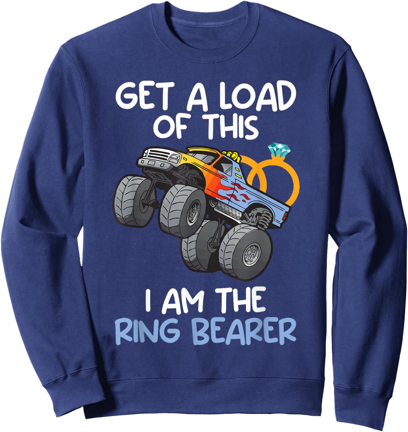 Wedding Shirt Iam The Ring Bearer Funny Monster Truck Boys Sweatshirt - Sweatshirt | Navy