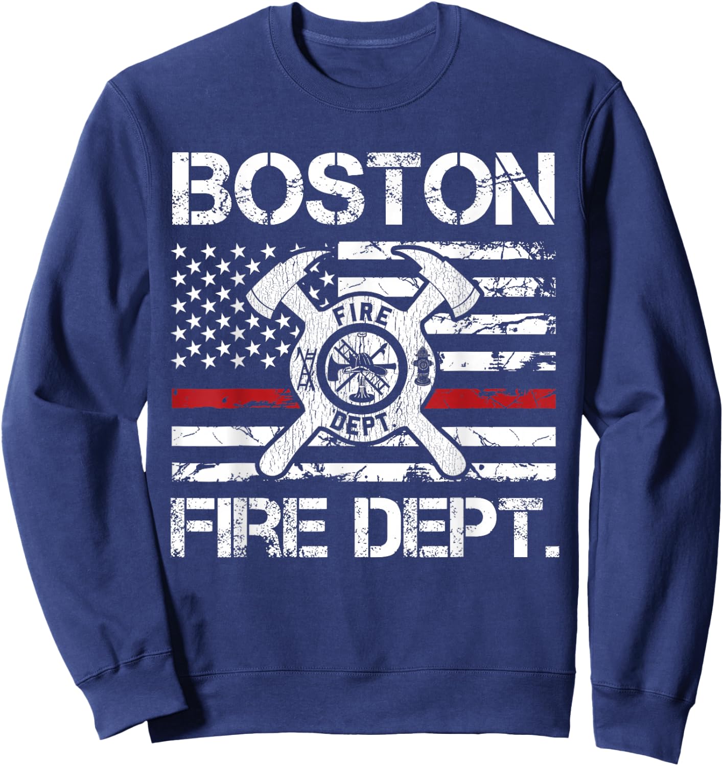 Boston Massachusetts Fire Department Thin Red Line Logo Sweatshirt - Sweatshirt | Navy