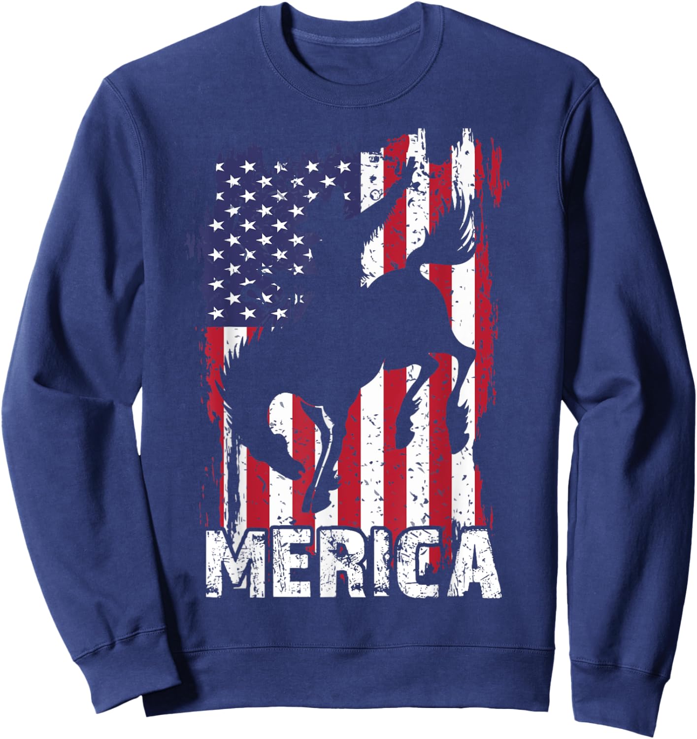 Merica 4th of July Horse Rodeo Cowboy USA Flag Patriotic Men Sweatshirt - Sweatshirt | Navy