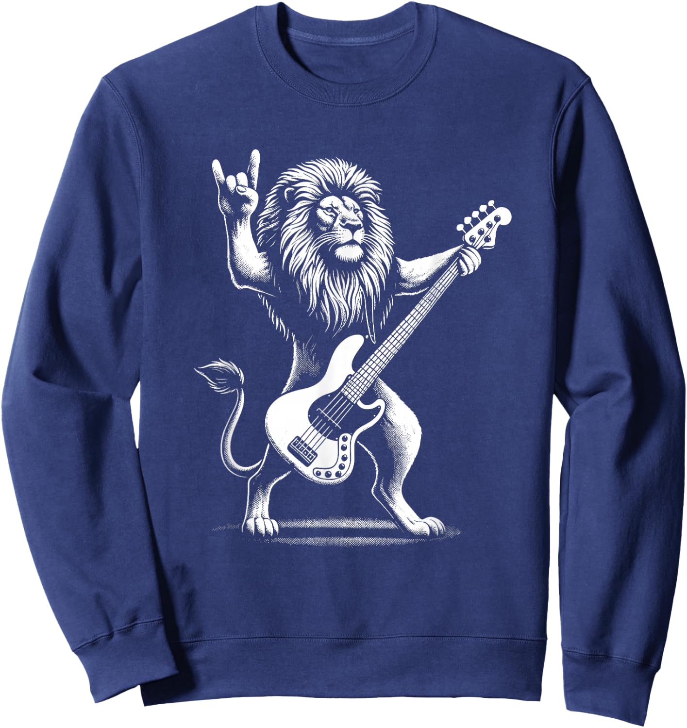 Rock n Roll Lion Playing Guitar Funny Lion Sweatshirt - Sweatshirt | Navy