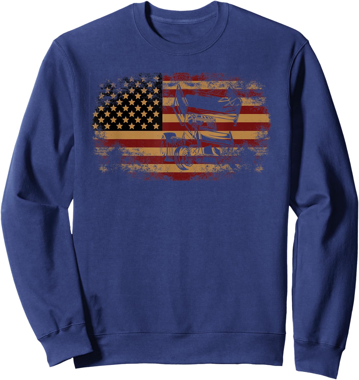 Dirt Track Racing Sprint Car Vintage USA American Flag Sweatshirt - Sweatshirt | Navy