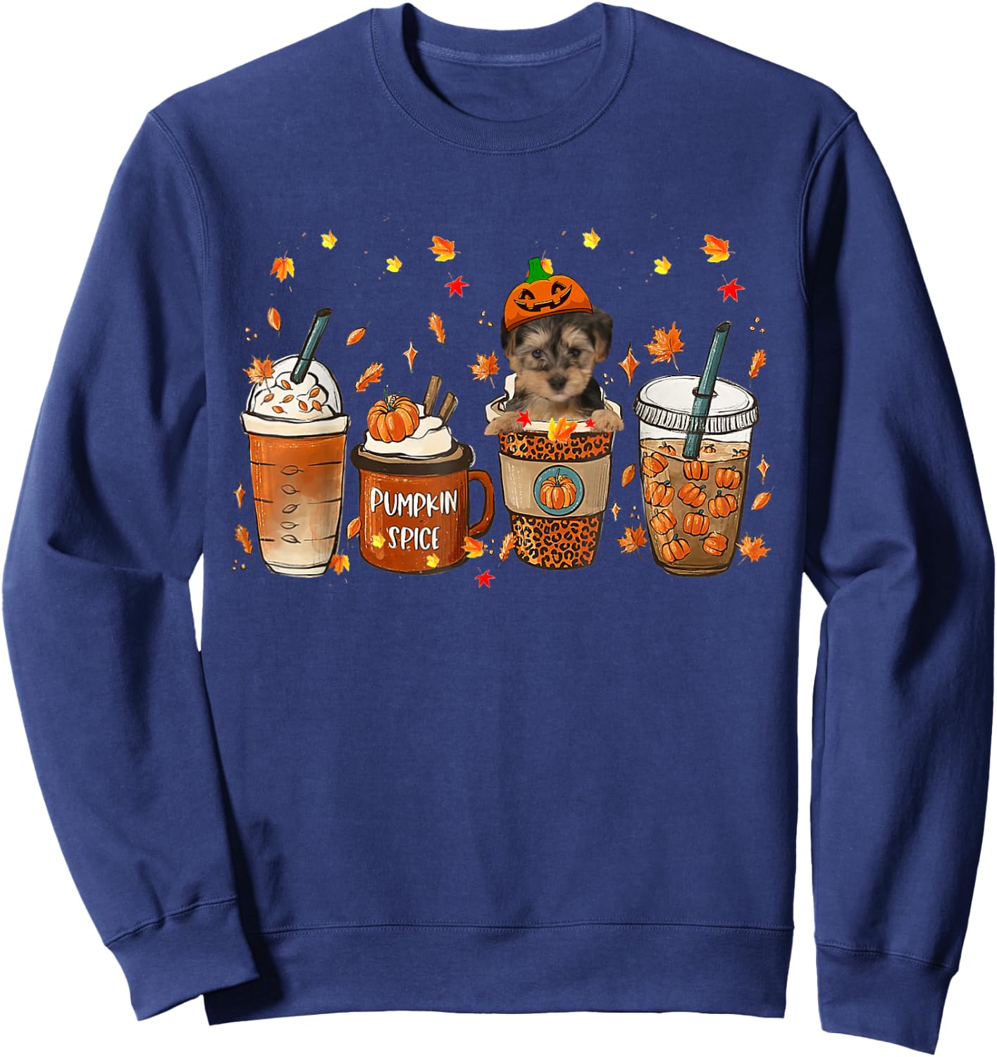 Yorkipoo Fall Coffee Pumpkin Spice Latte Iced Autumn Sweatshirt - Sweatshirt | Navy