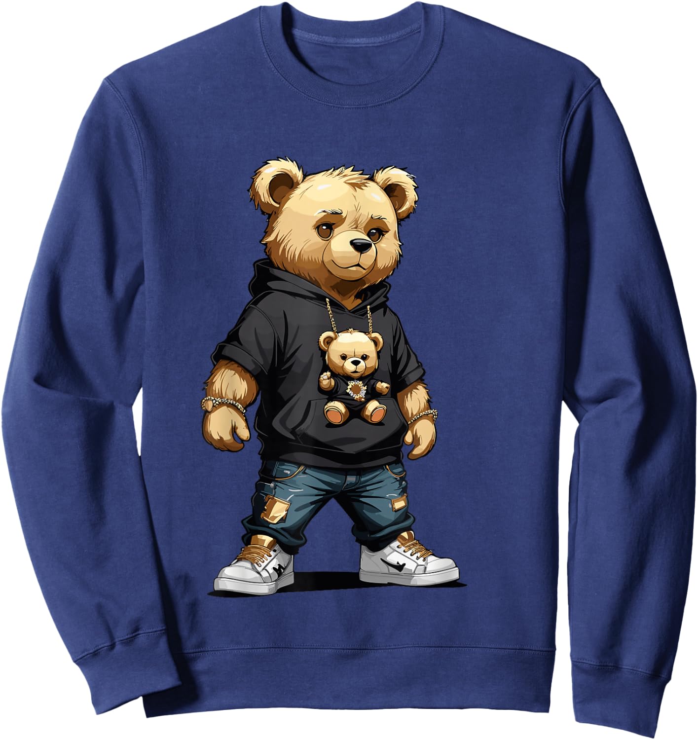 Teddy Bear Gangster in Hip Hop Street Clothes Sweatshirt - Sweatshirt | Navy