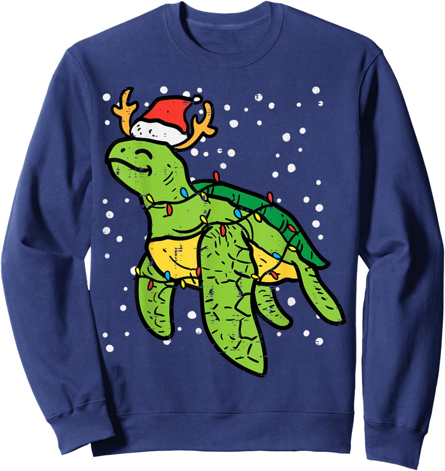 Sea Turtle Santa Christmas Lights Cute Xmas Men Women Kids Sweatshirt - Sweatshirt | Navy