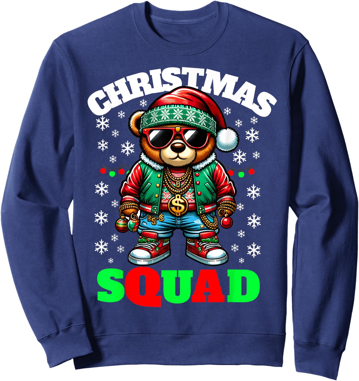 Hip Hop Christmas Teddy Bear Matching Christmas Squad Family Sweatshirt - Sweatshirt | Navy