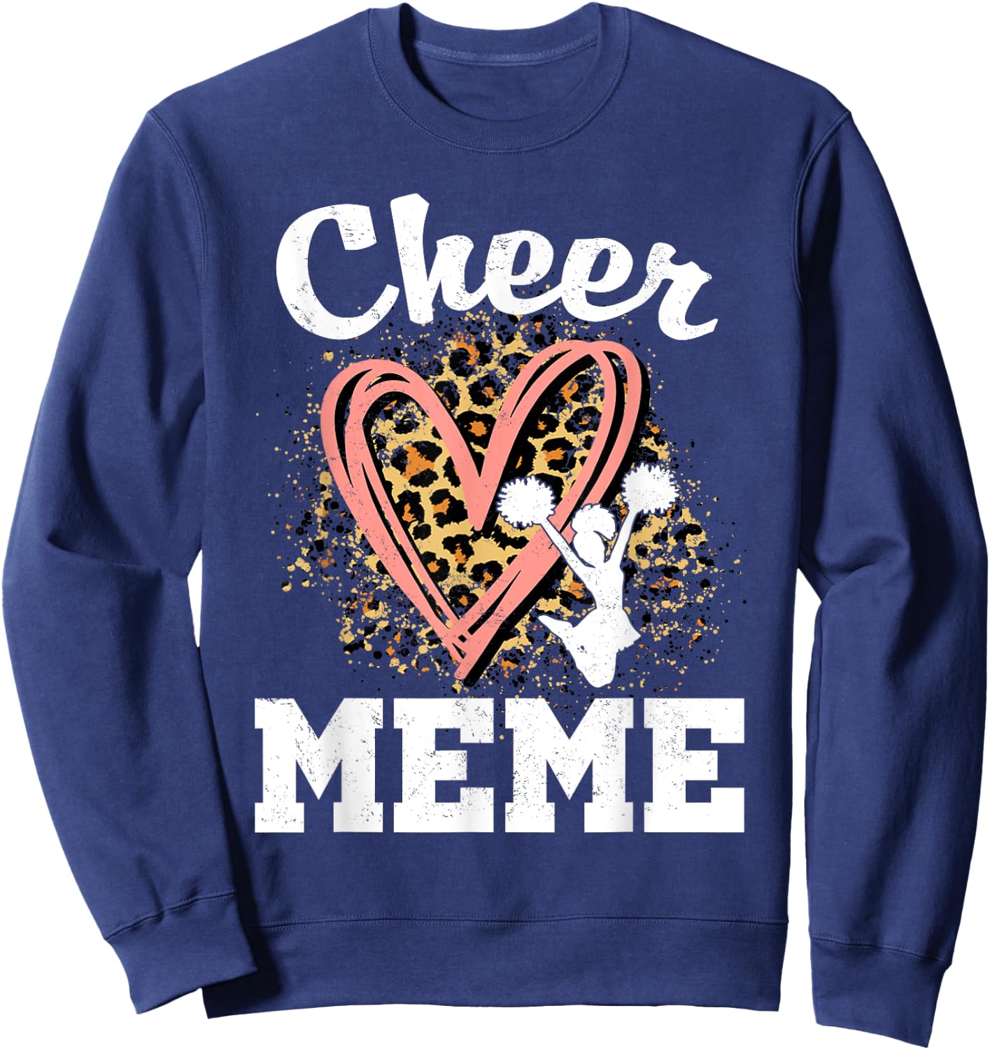 Cheer Meme Leopard Heart Cheerleader Sweatshirt - Sweatshirt | Navy